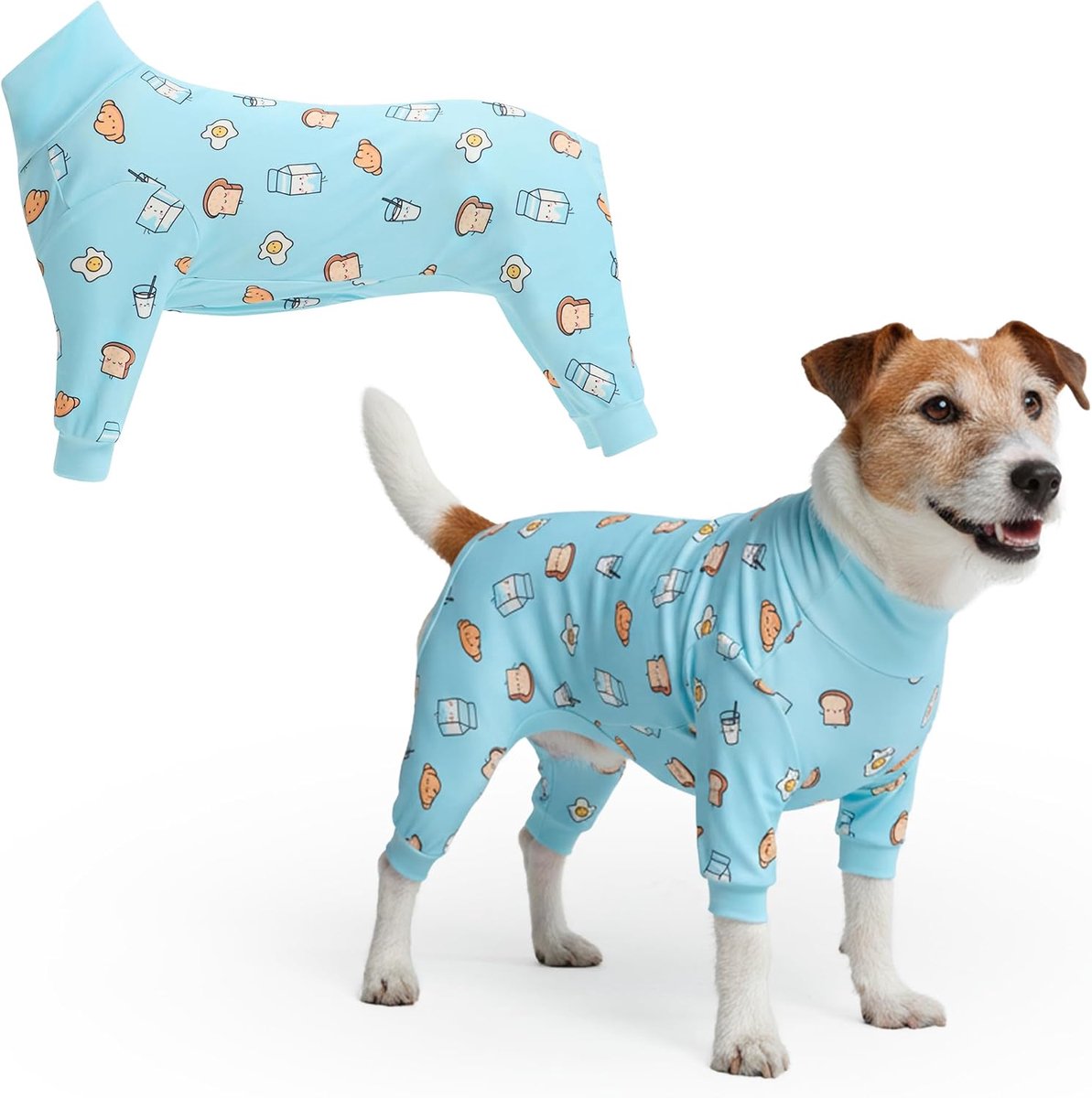 Paws Hondenpyjama, hondenherstelpak voor mannen, onesie, ultrazacht en 4-wegs stretch, voor kleine, middelgrote en grote rassen - ontbijtblauw - L