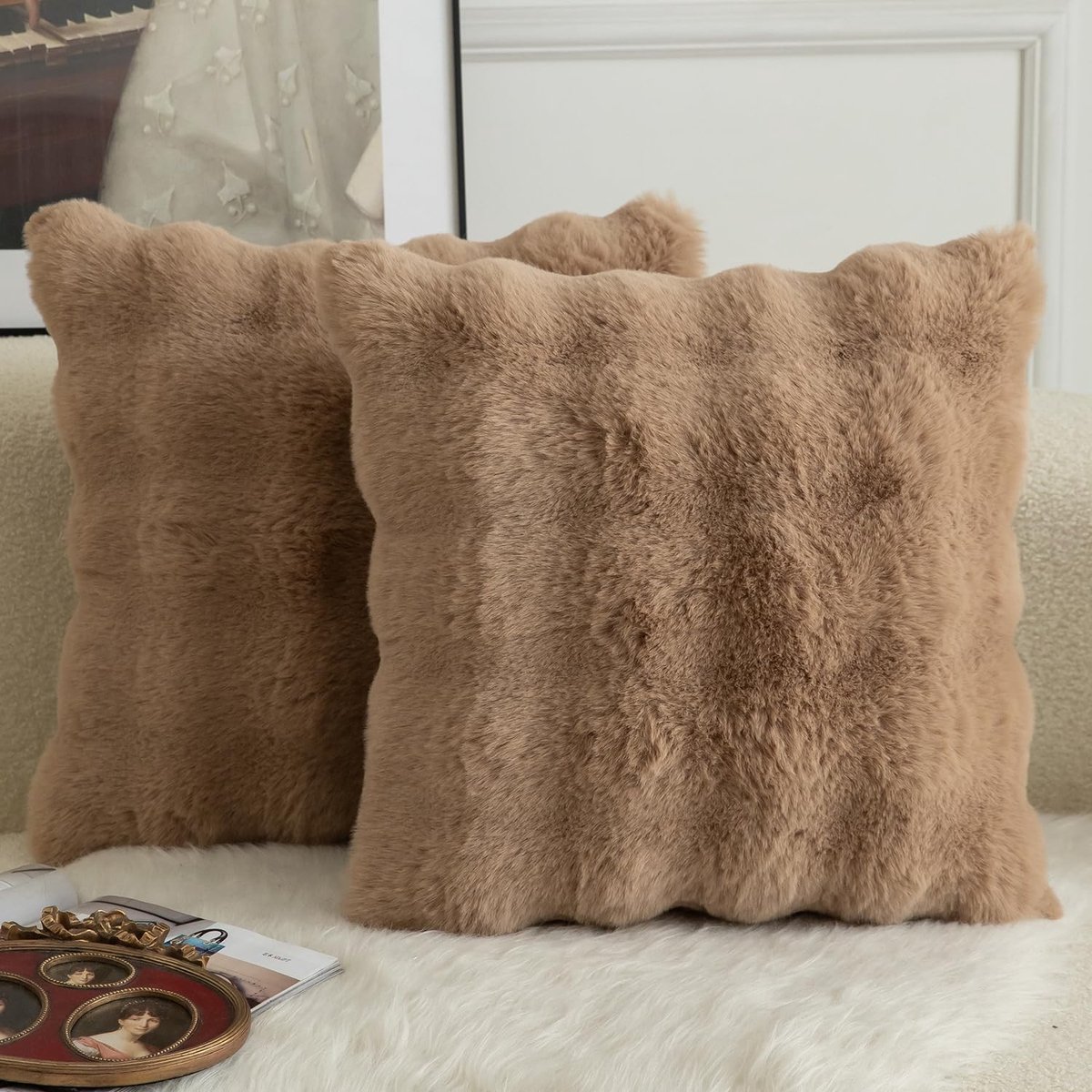 Omgoods - Set van 2 Luxe Decoratieve Kussenhoezen - Superzacht Wol 60x60 cm Camel