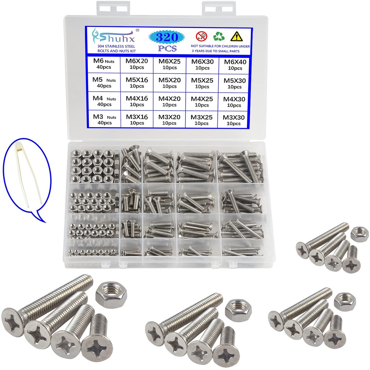 Omgoods - 320 Stuks RVS Schroeven en Moeren Assortiment Kit