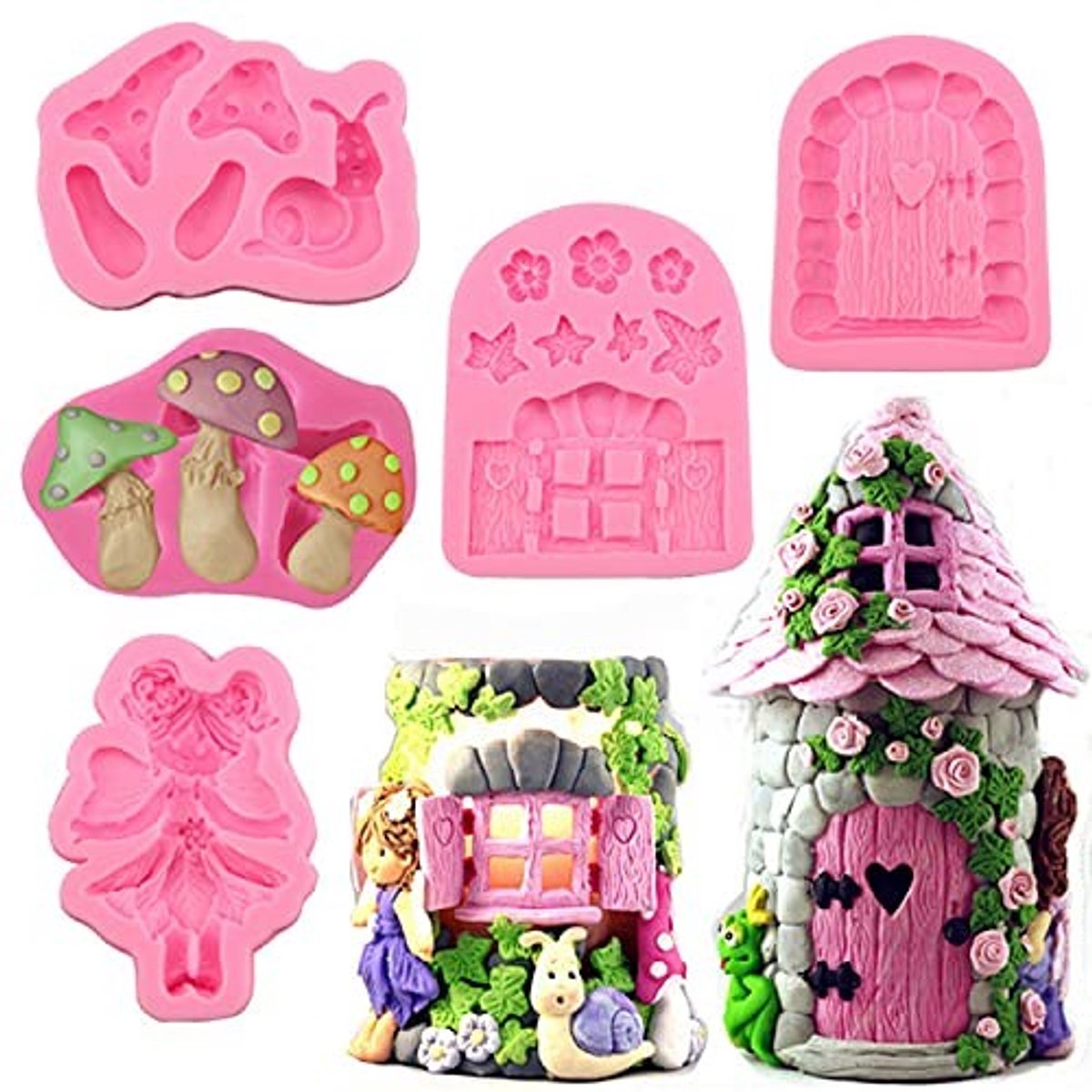 Omgoods - 5 Stuks Roze Fairy House Deuren Bakvormen - Silicone Mallen voor Cake en Chocolade
