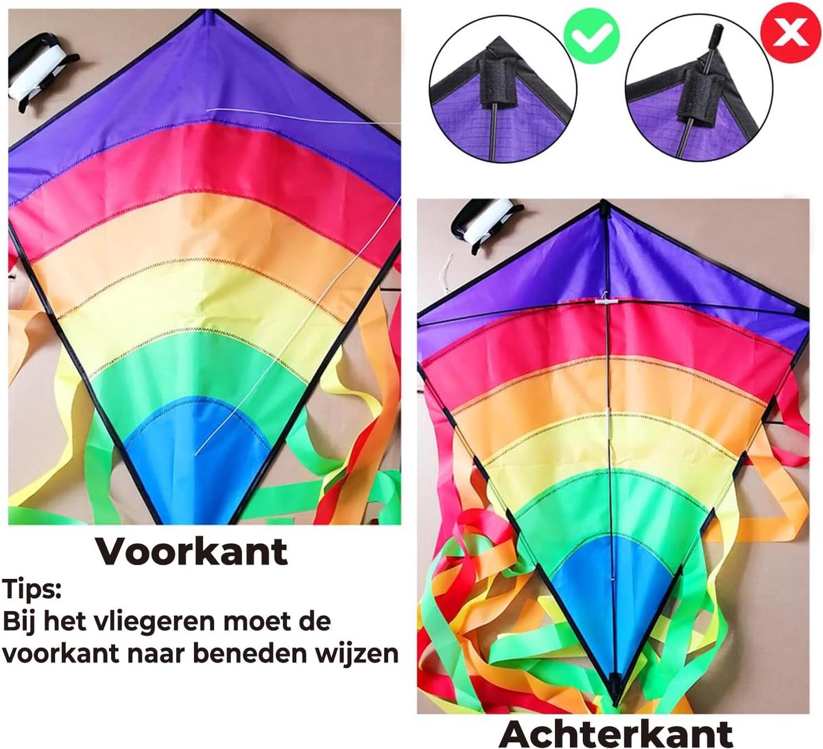 Vlieger voor Kinderen & Volwassenen, Regenboog Eddy Diamant Vlieger voor Kinderen 3-5 4-6 5-7, Kinder Vliegers Buiten Strand Vliegend Speelgoed Spellen voor Kinderen en Volwassen Beginners
