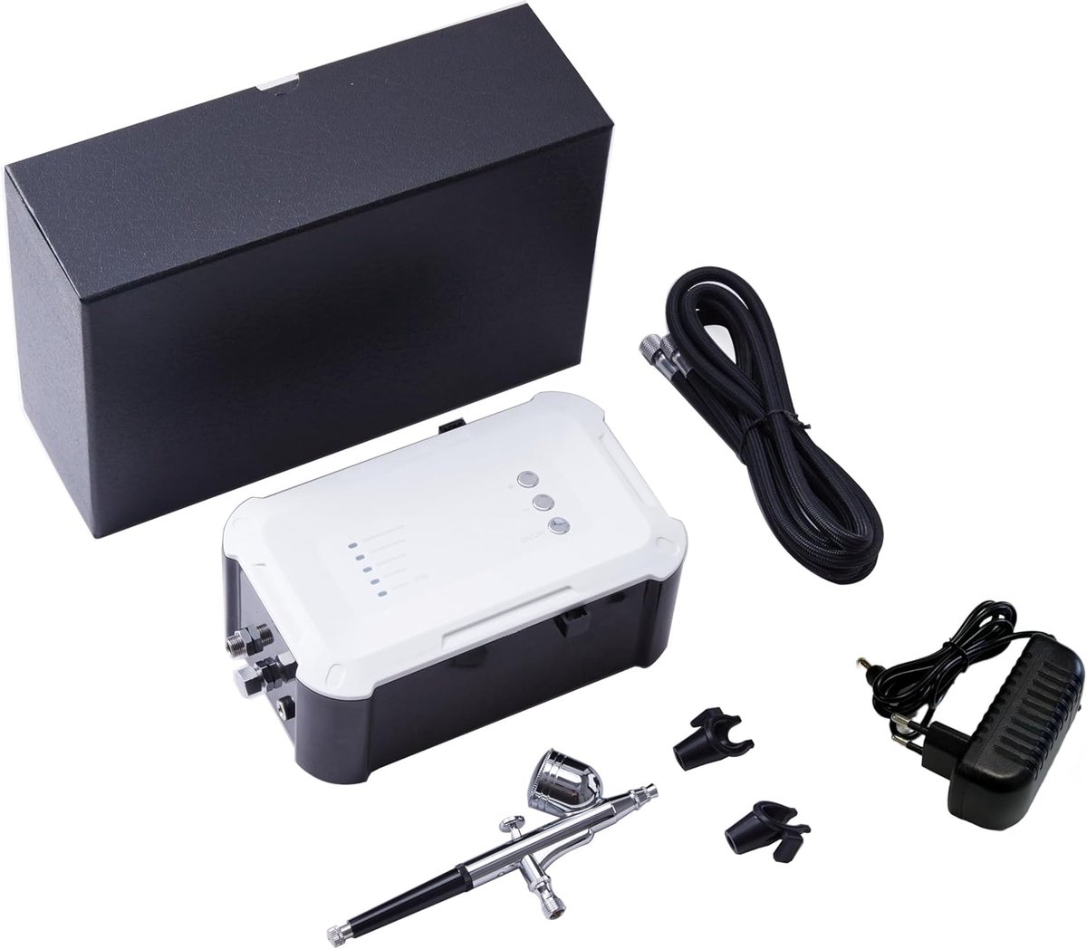 Mini-compressor aerograaf set met dubbel pistool 0,4 mm, airbrush-kit voor make-up, taartdecoratie, handwerk, nail art