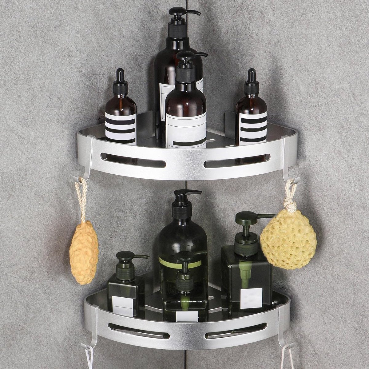 zonder boren 2 stuks, doucheplank hoek met 2 haken, doucheplank zonder boren voor badkamer, zilver