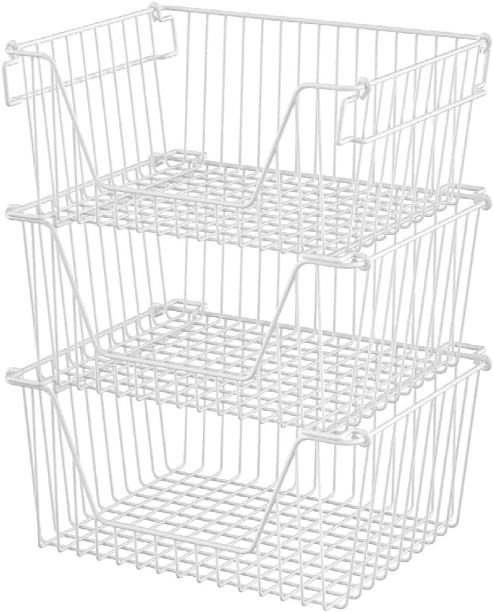 Omgoods - Grote Stapelbare Draadmanden - Organisatie voor Keuken, Pantry en Badkamer - 3 Stuks