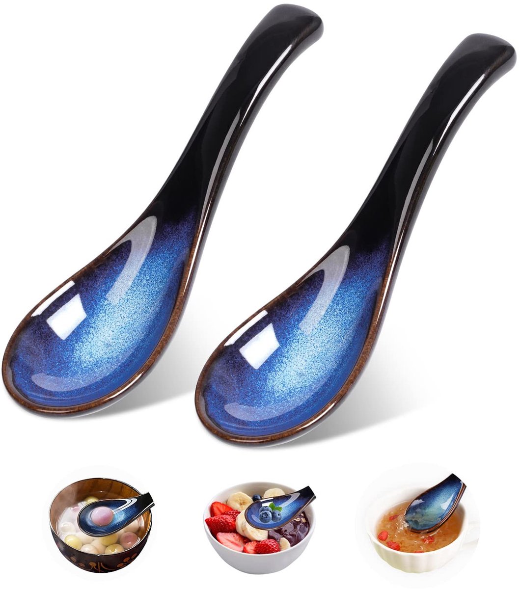Omgoods - Set van 2 Japanse Keramische Soeplepels - Retro Blauw