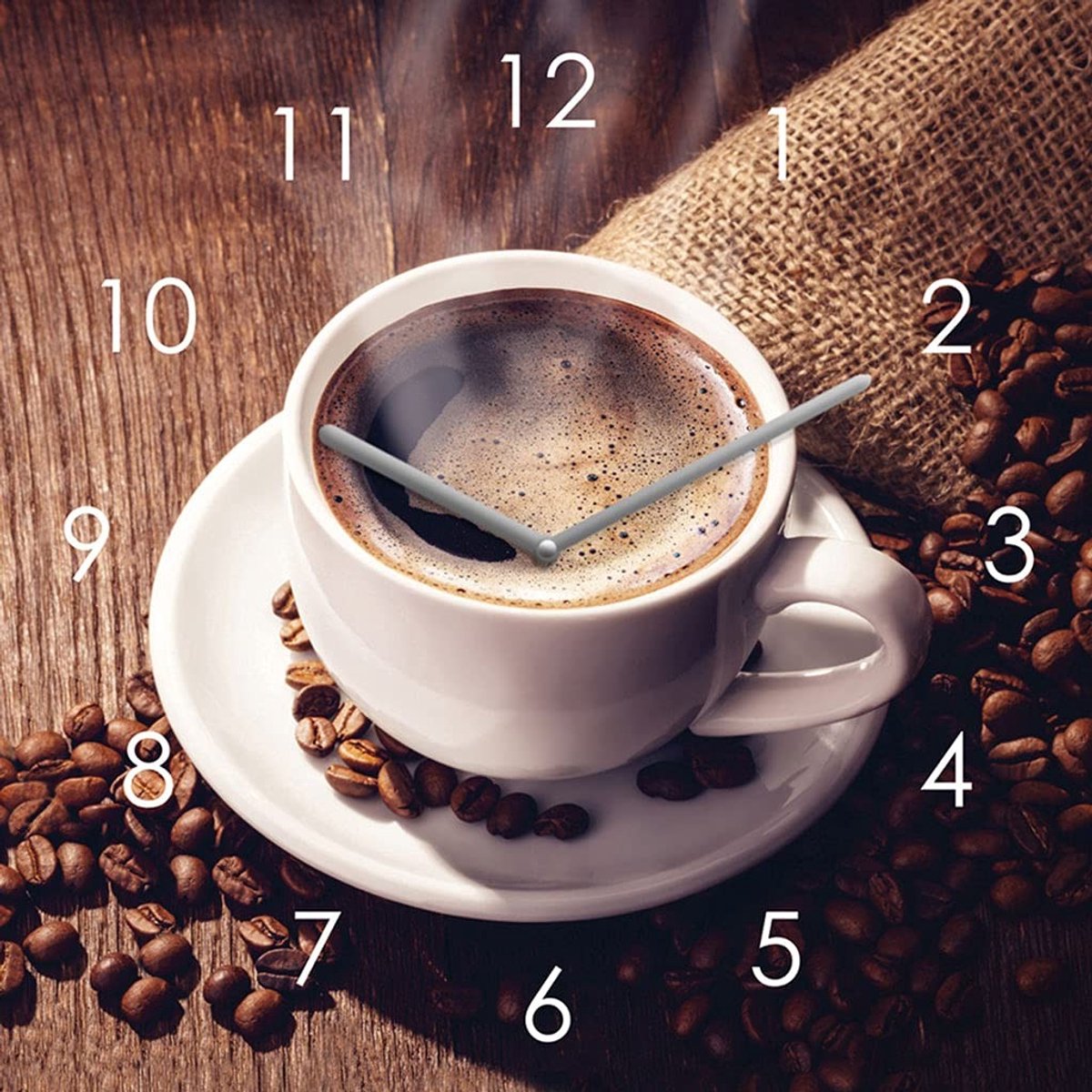 Omgoods - Glazen Wandklok 20x20 cm - Koffie Motief voor Keuken en Café