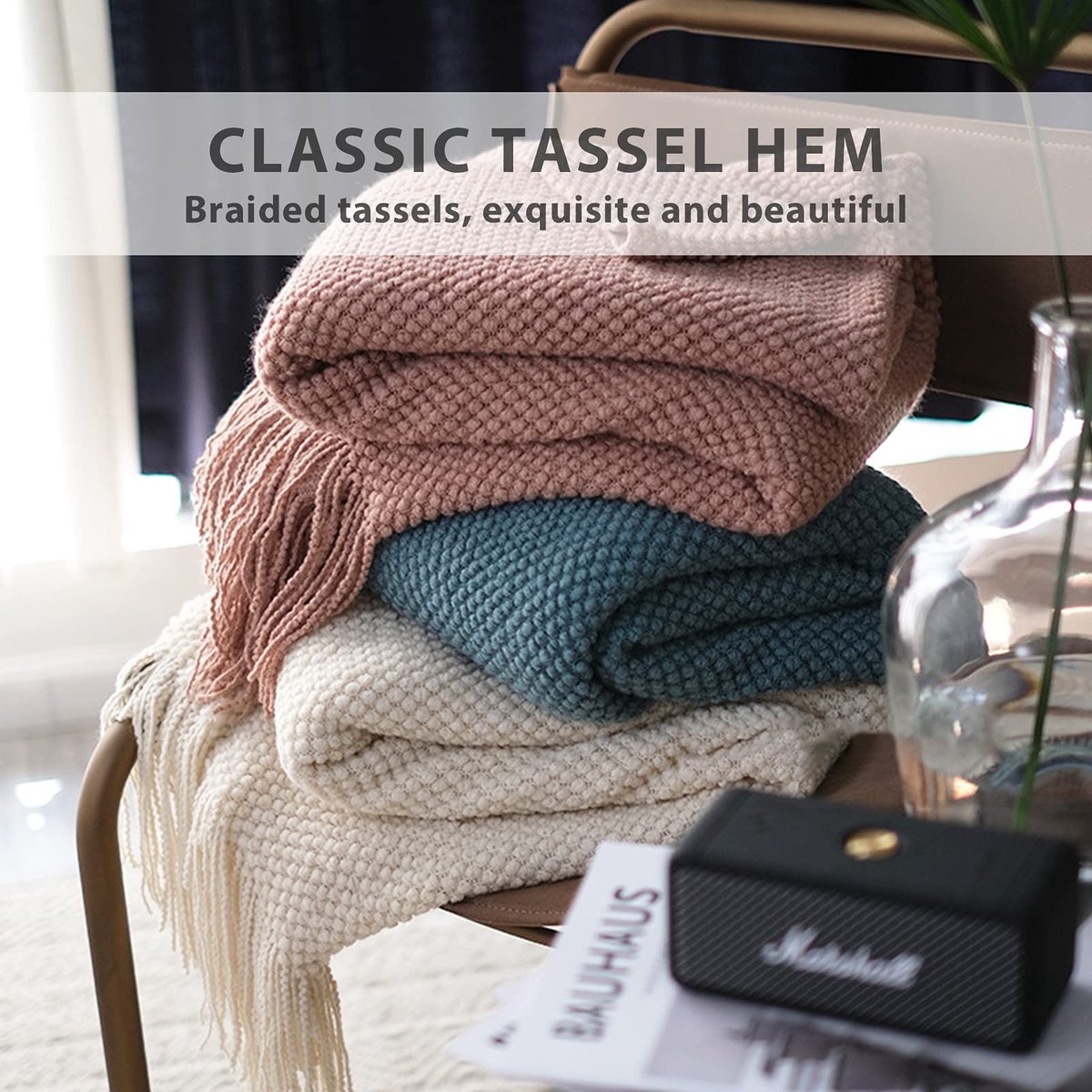 Omgoods - Gebreide Deken met Kwastjes - Cozy en Warm