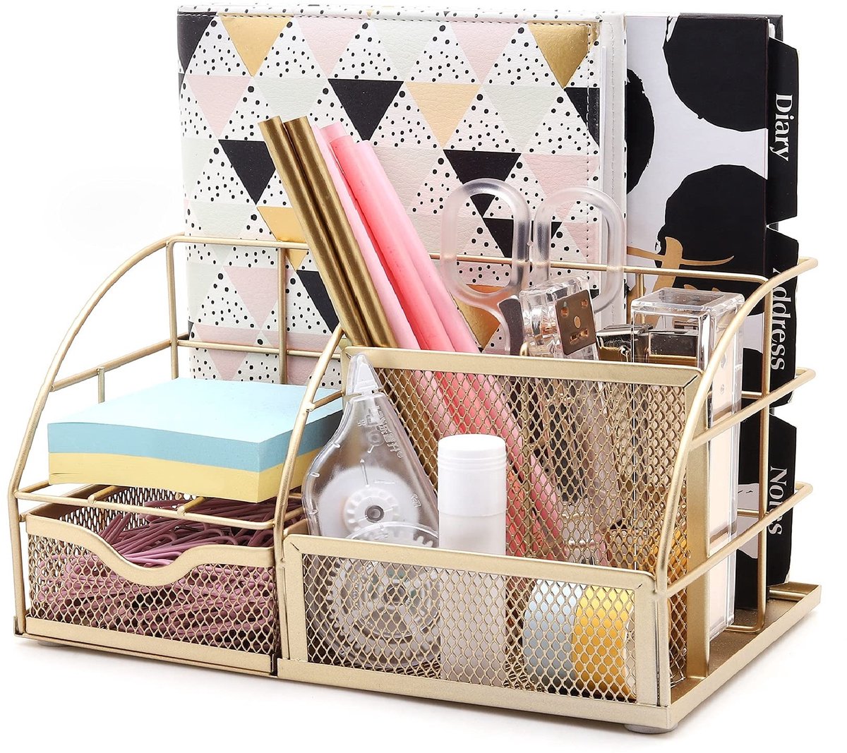 Omgoods - Bureau Organizer - Goud Metaal Mesh met 7 Compartimenten