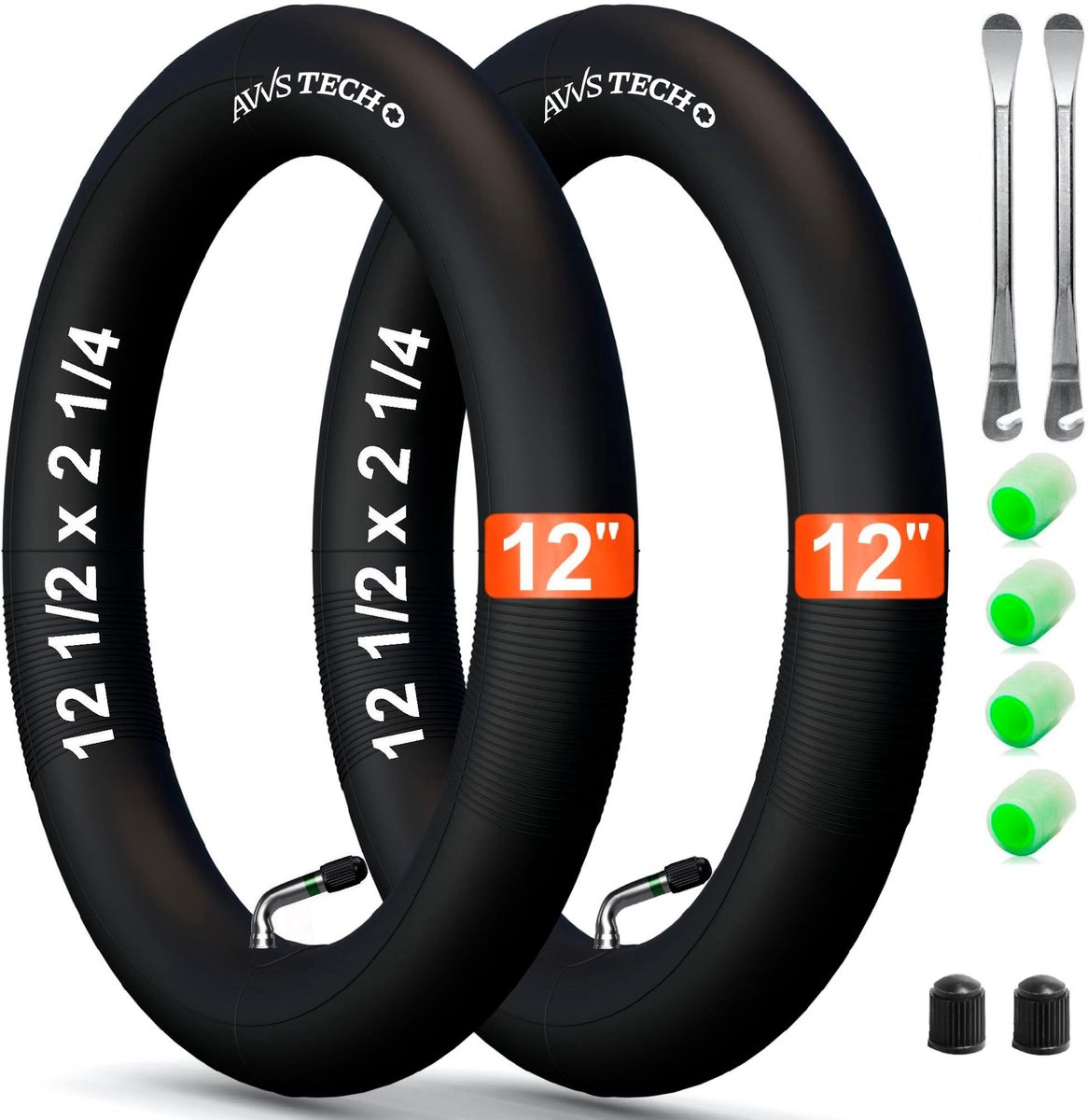 Omgoods - Binnenband 12 1/2 x 2 1/4 voor Kinderwagens en Fietsen - Inclusief 2 Ventielheffers