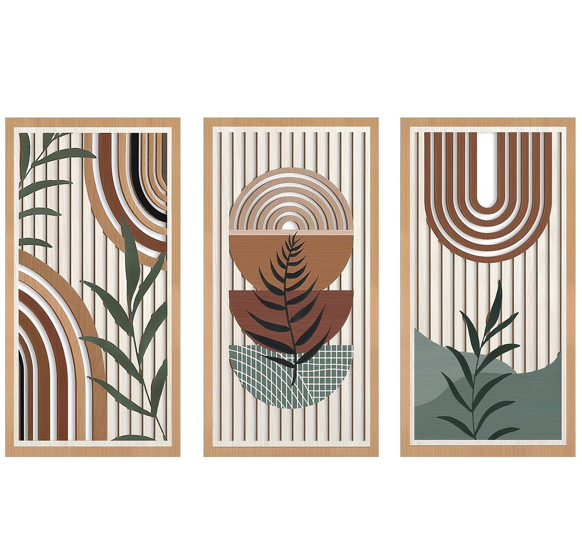 Omgoods - 3 Delige Wand Sculpturen - Boho Chic Wanddecoratie met Geometrische Patronen