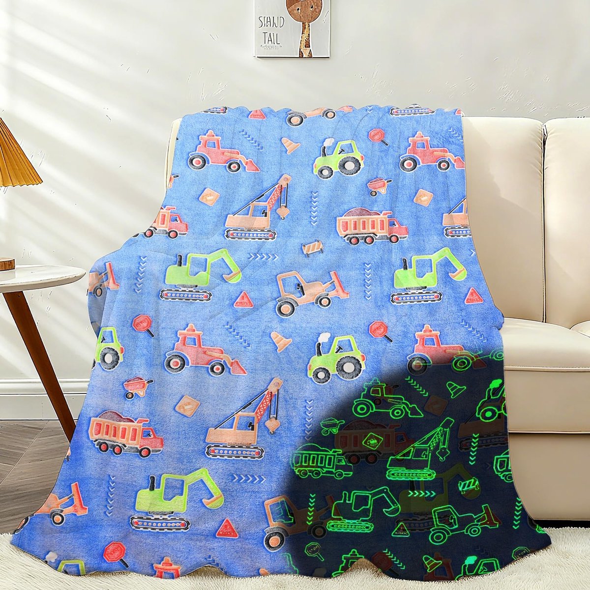 Omgoods - Glow in the Dark Ruit Kinderen Truck Fleece Dekentje - 150 x 200cm