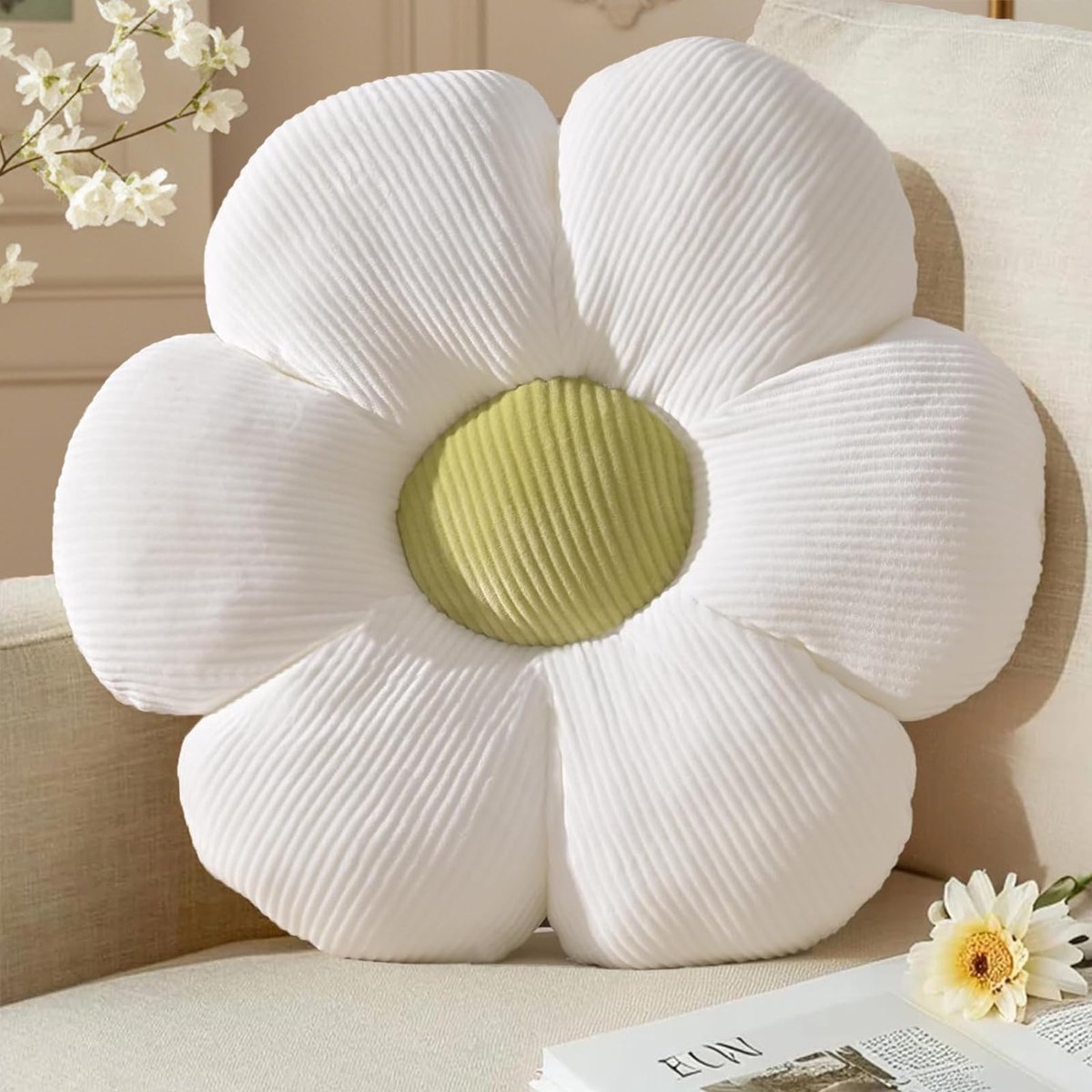 Omgoods - Bloemen Kussen Wit - Aesthetic Decoratie voor Slaapkamer en Woonkamer