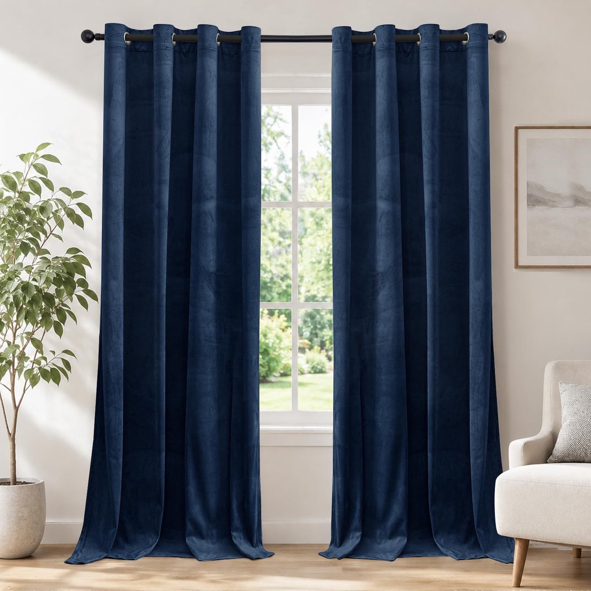 Omgoods - Velvet Gordijnen Set van 2 - 140 x 180 cm, Donkerblauw, Blackout