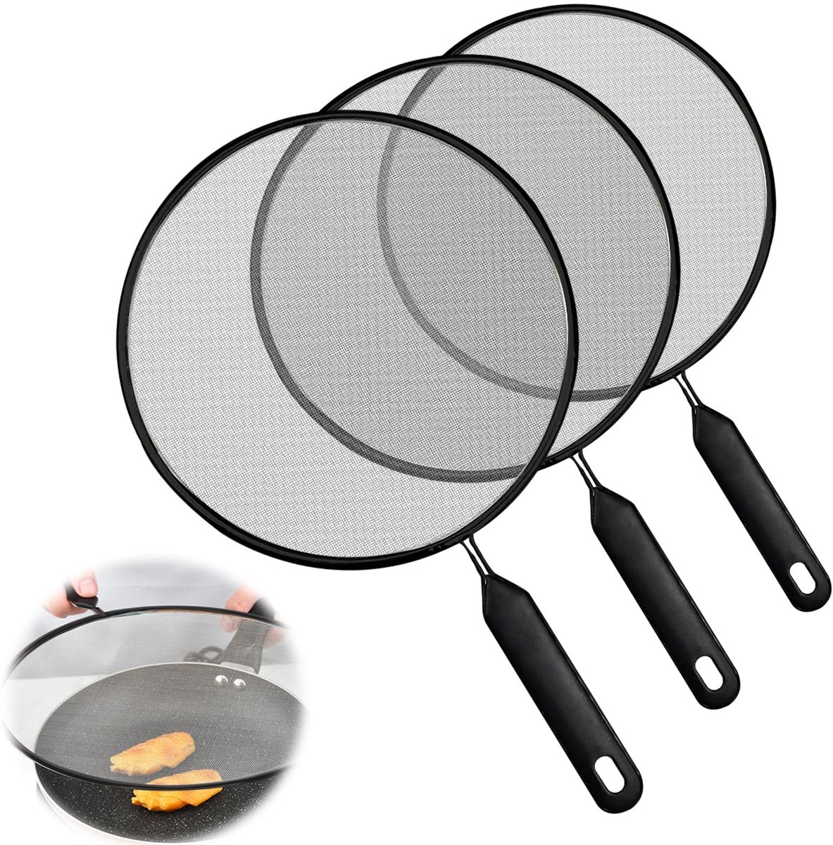 Omgoods- Spatdeksel 3-delig - Roestvrij Staal - Afdekdeksel voor Pannen - Diameter 21/25/29 cm - Voorkomt Spatten - Handgreep met Ophanggaten