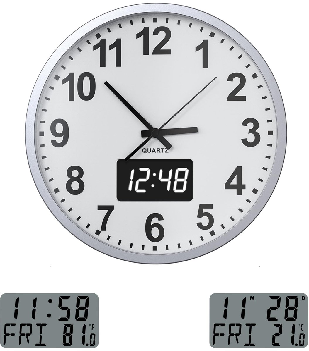 Omgoods - Wandklok, Stil met Temperatuurweergave, Modern en Functioneel