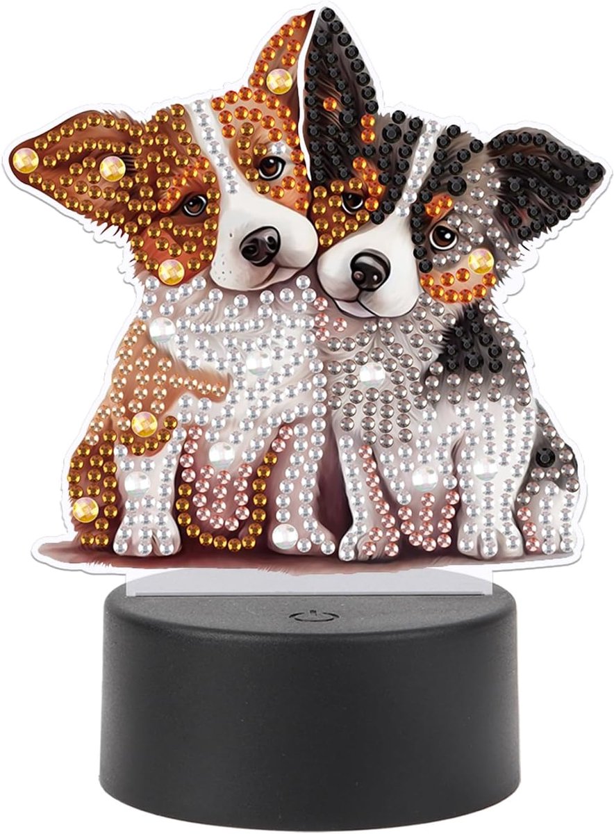Diamond Painting aanraaklamp, diamant schilderij motief, honden, dieren, nachtlampje, USB-stopcontact, LED-lamp, mozaïek, schilderkunst, kunst, cadeau, ornamenten, tafeldecoratie
