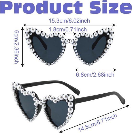 2 Pack hart zonnebril, parel verfraaid vrouwen, vintage hart bril, mode partij bril voor winkelen strand outdoor feest — afbeelding 3