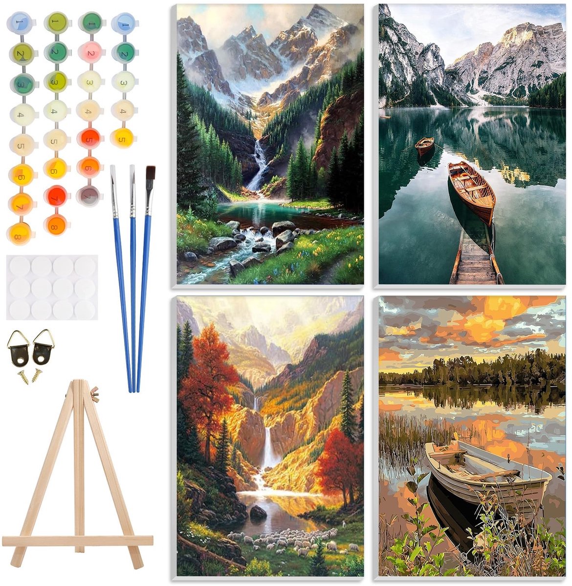 Omgoods - 4 Pack Paint by Number Kits voor Volwassenen - DIY Schilder Kit