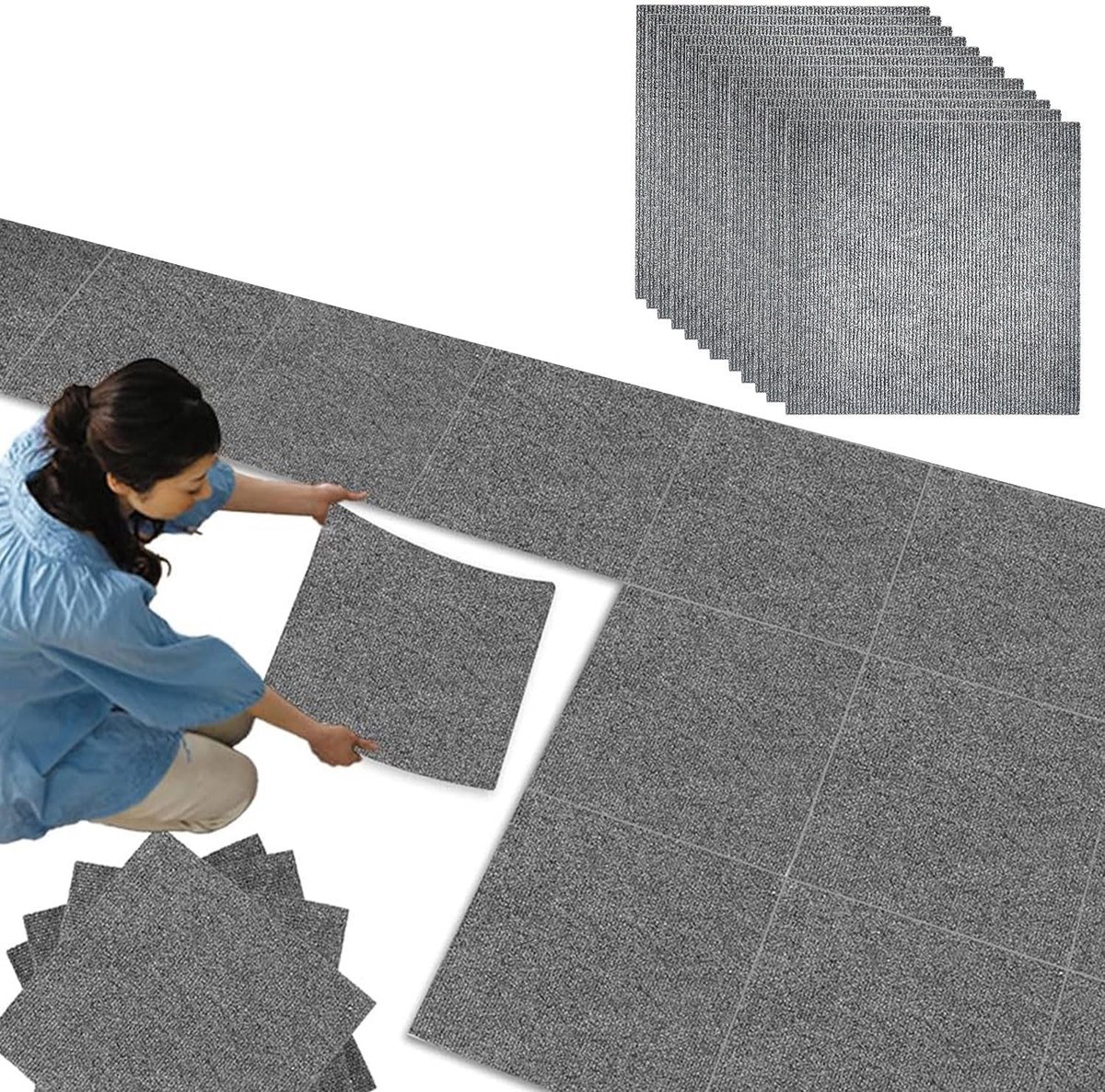 Omgoods - Grijze Antislip Vloermatten 30 x 30 cm - Wasbaar - Verpakking van 12