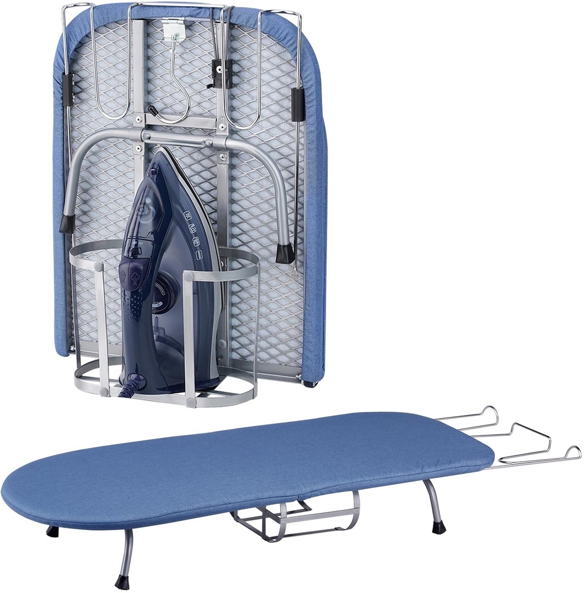 Omgoods - Vouwbare Mini Strijkplank voor Dichtbevolkte Ruimtes, Blauw