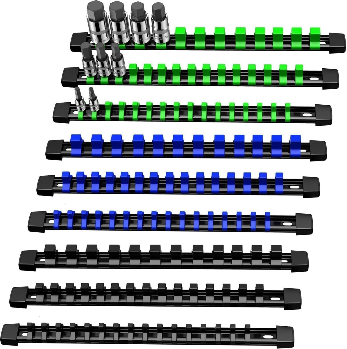 Omgoods - 9-delige Socket Organizer Houder voor Toolbox met 129 Clips