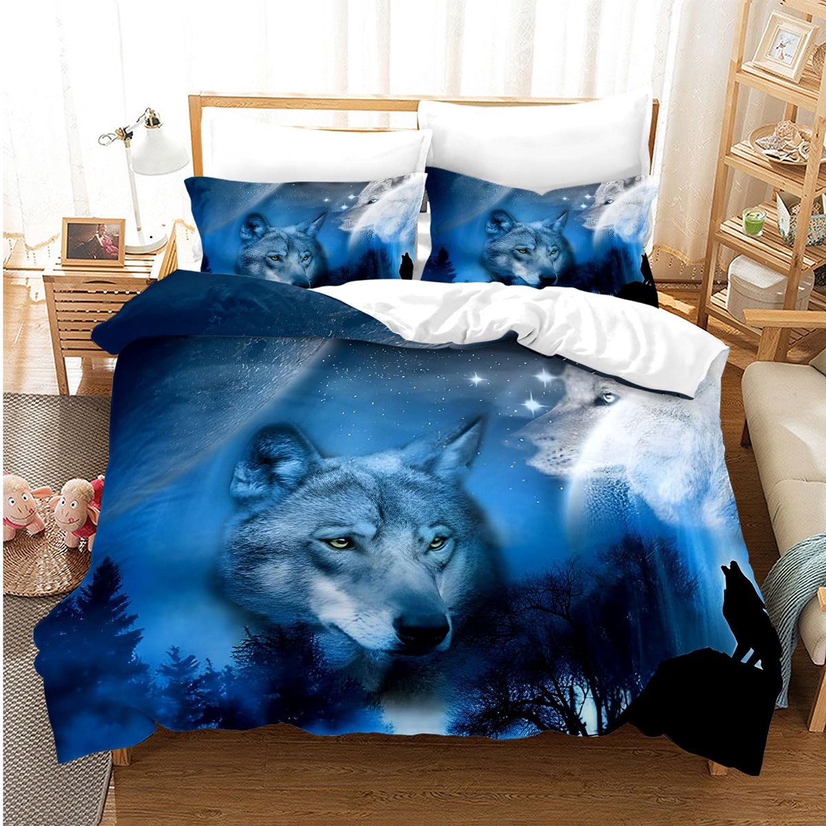 Omgoods - 3D Wolf Duvet Cover Set voor Kinderen 220 x 240 cm