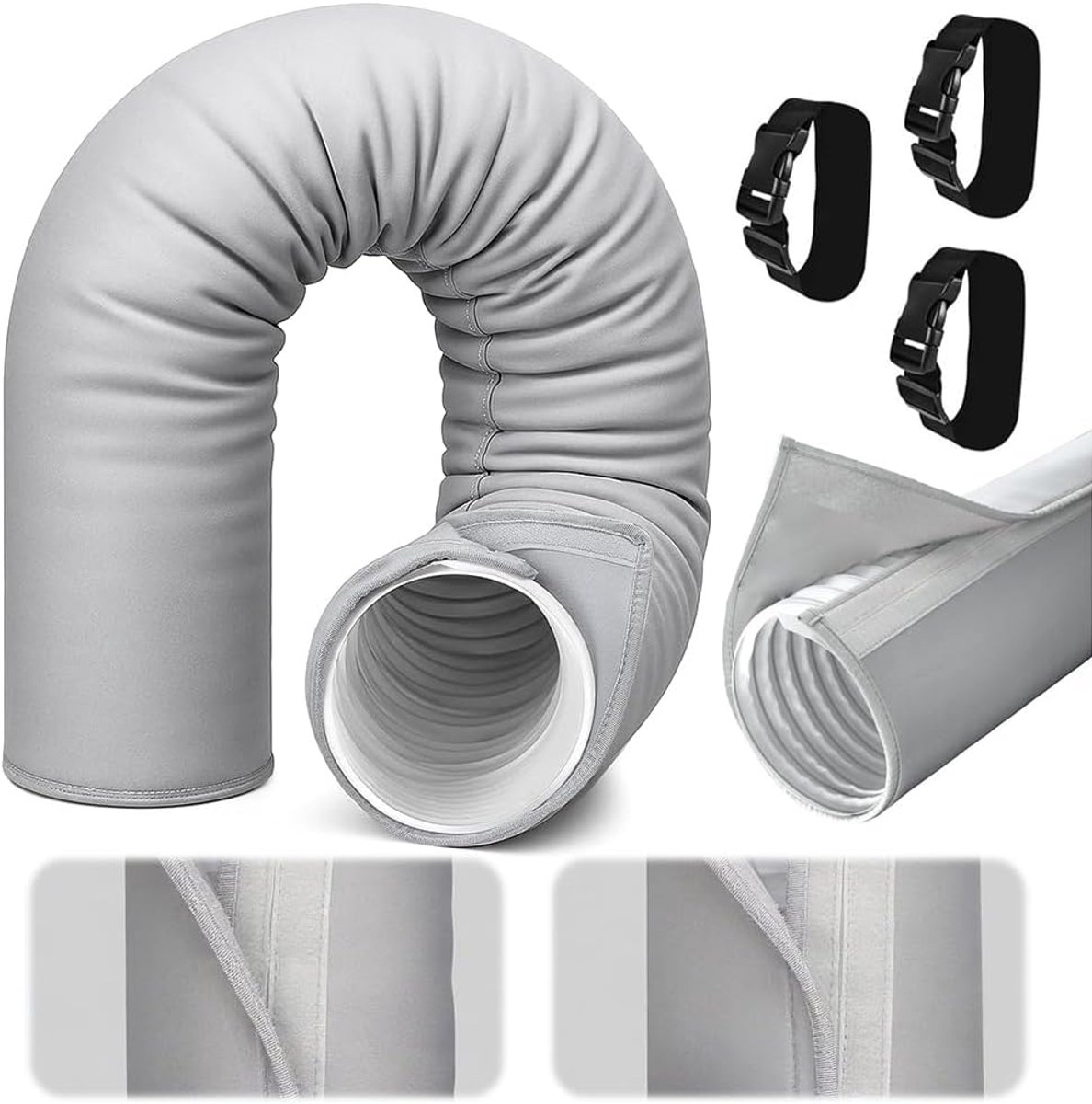 Buisisolatie Hoes 150 x 50 cm Isolatieafdekking Afvoerslang Airconditioning Met Dubbele Flexibele Sluitingen En 3 Verstelbare Elastische Riemen
