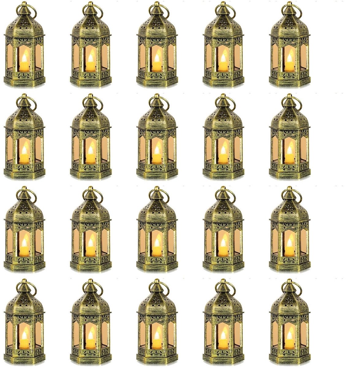 Omgoods - Set van 20 Mini Gouden Lantaarns met LED Kaarsen voor Bruiloften en Feestdecoratie