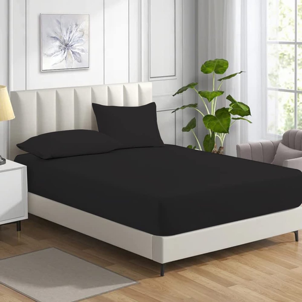 Omgoods - Fitted Sheet van 100% Egyptisch Katoen - Zwart, Single