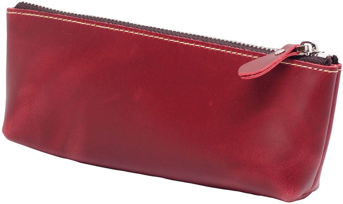 Omgoods - Handgemaakte Leren Pennenetui - Elegant en Praktisch in Rood