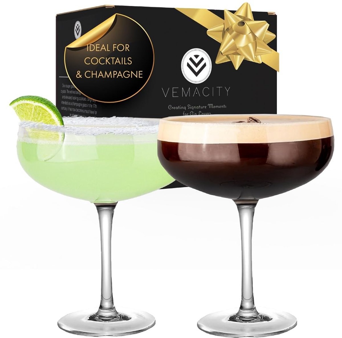 Omgoods - Set van 2 Handgemaakte Coupe Cocktailglazen voor Martini en Champagne