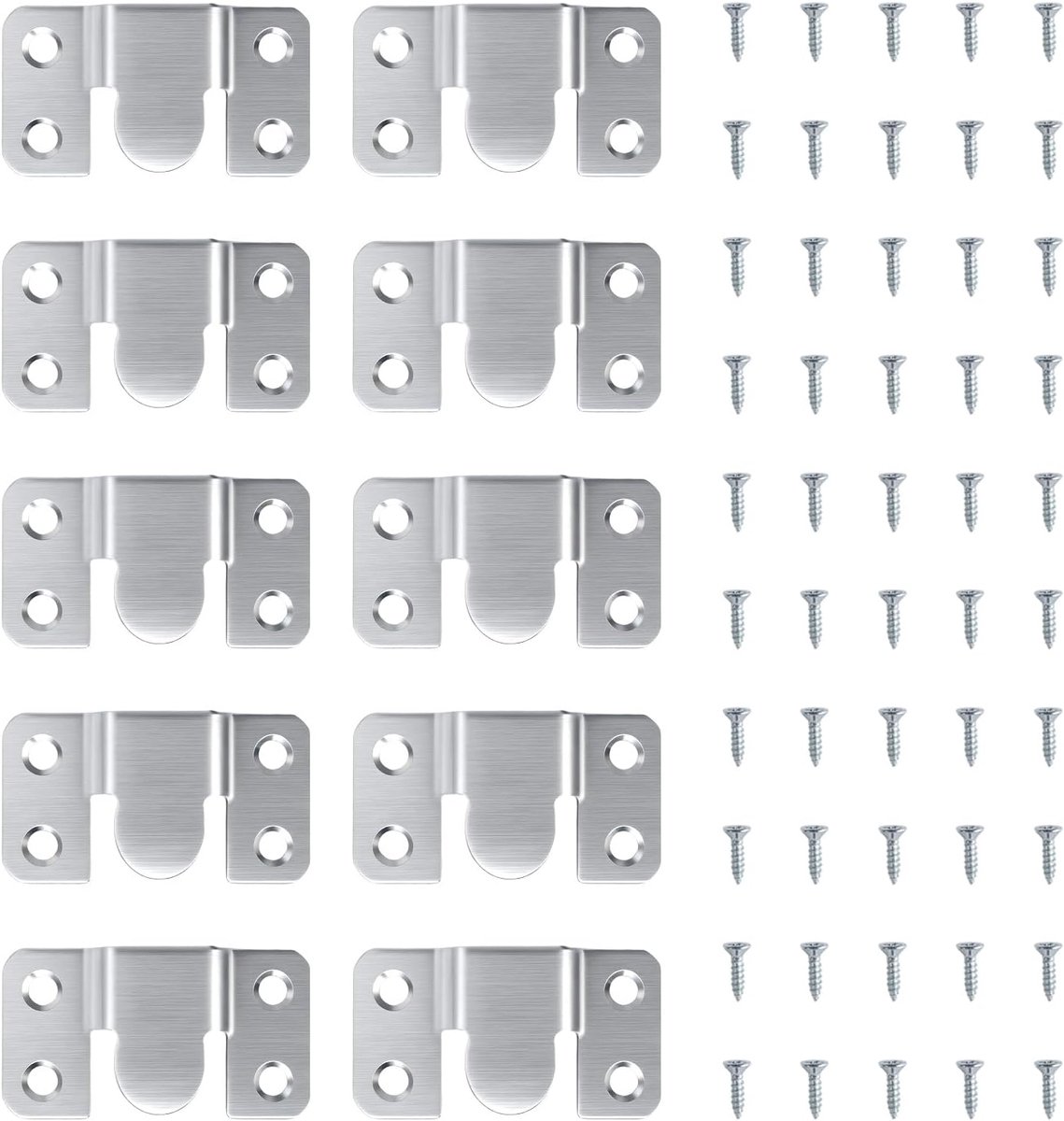 10 stuks framehaken van roestvrij staal, 54 x 30 mm, met 40 schroeven, bevestigingssysteem voor frame en bevestiging van zwaar frame, frame en fotohanger, wandspiegelbevestiging en haken, onzichtbare