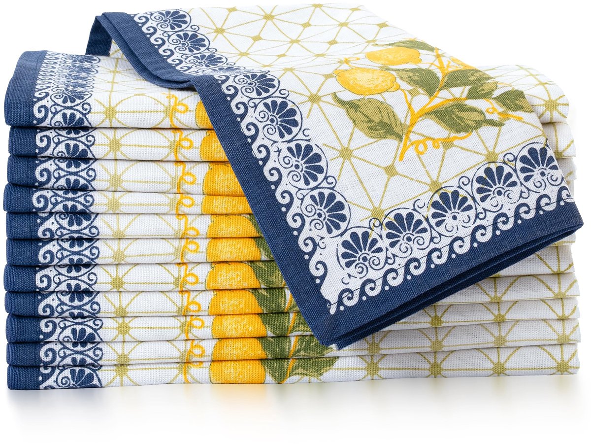 Omgoods - Set van 12 Katoen-Linnen Blend Servetten, 20x20 cm met Print