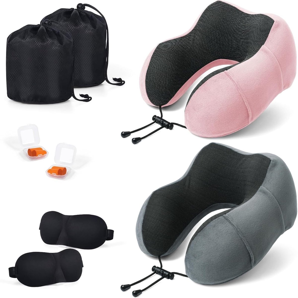 Omgoods - Reis Neuskussen Set van 2 - Ergonomisch Ontwerp met Slaapmasker en Oordopjes