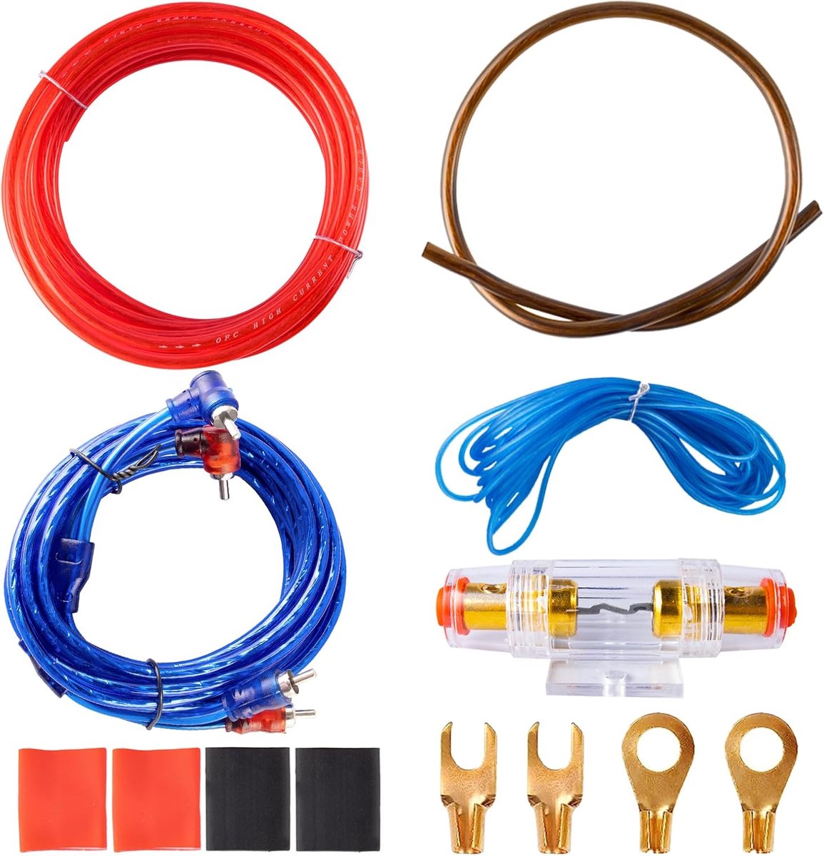 kabelset, aansluitset, 8GA auto-versterkerkabel, versterker, eindversterkerkabel, 1500 W, auto-audiodraad, installatieset, versterker, eindversterkerkabel