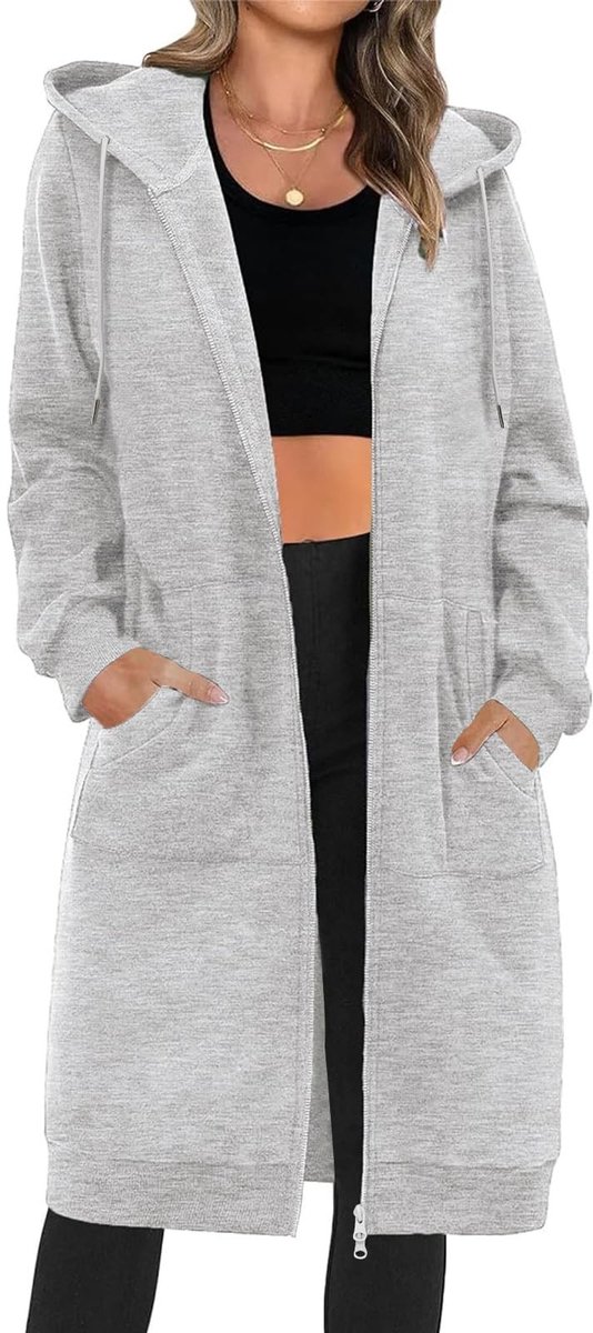 Omgoods - Dames Lange Hoodie met Rits - Oversized Sweatshirt voor Herfst en Winter