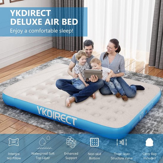 Luchtbed - Opblaasbaar matras - Kamperen en reizen - Ingebouwd kussen - 190 x 100 cm - Blauw — afbeelding 5
