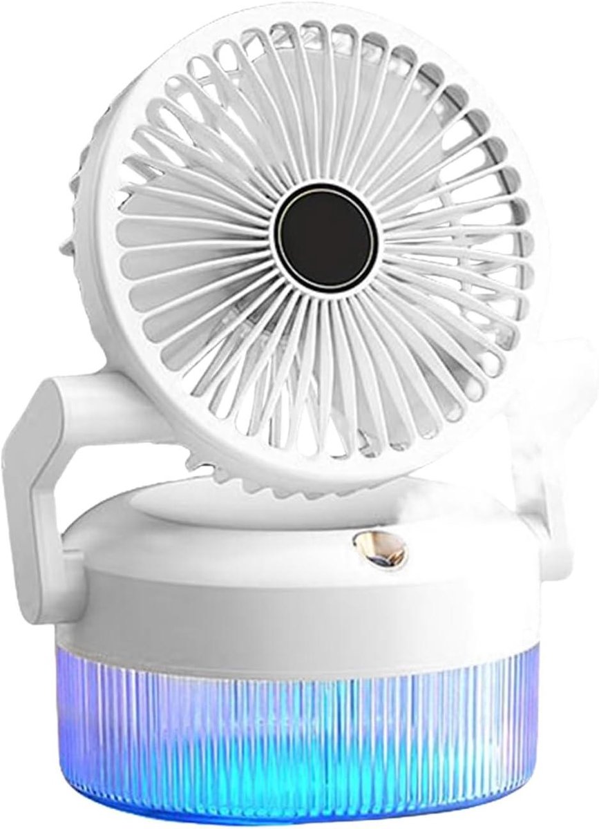 Vernevelingsventilator - Draagbare Ventilator - Persoonlijke Koeling - Met Ingebouwd Licht - 17.5W x 16.8H cm - Wit