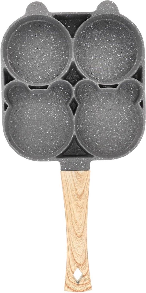 Omeletpan met 4 Gaten - Koekenpan Pannenkoekenpan - Ontbijt Bakken - Antiaanbaklaag Gelijkmatige Warmte - 37.5 x 19 cm - Grijs