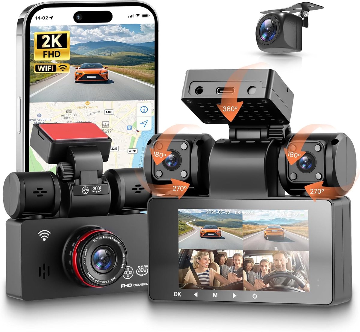 Dashcam 4-kanaals 360° 2K 1080P - WiFi - Voertuigbeveiliging - Hoogwaardige opname - ShopVlot