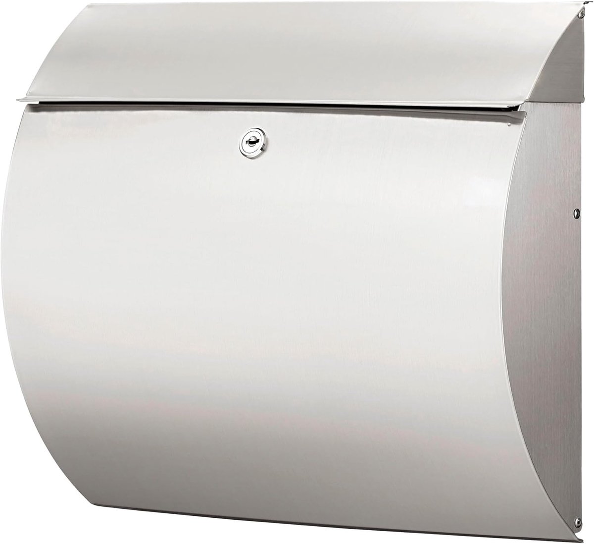 SnelShoppen - Rvs brievenbus met openingsstop, A4 formaat, weerbestendig, Toscana 3856, zilver, 376x330x106mm, voor aan de muur of op standaard