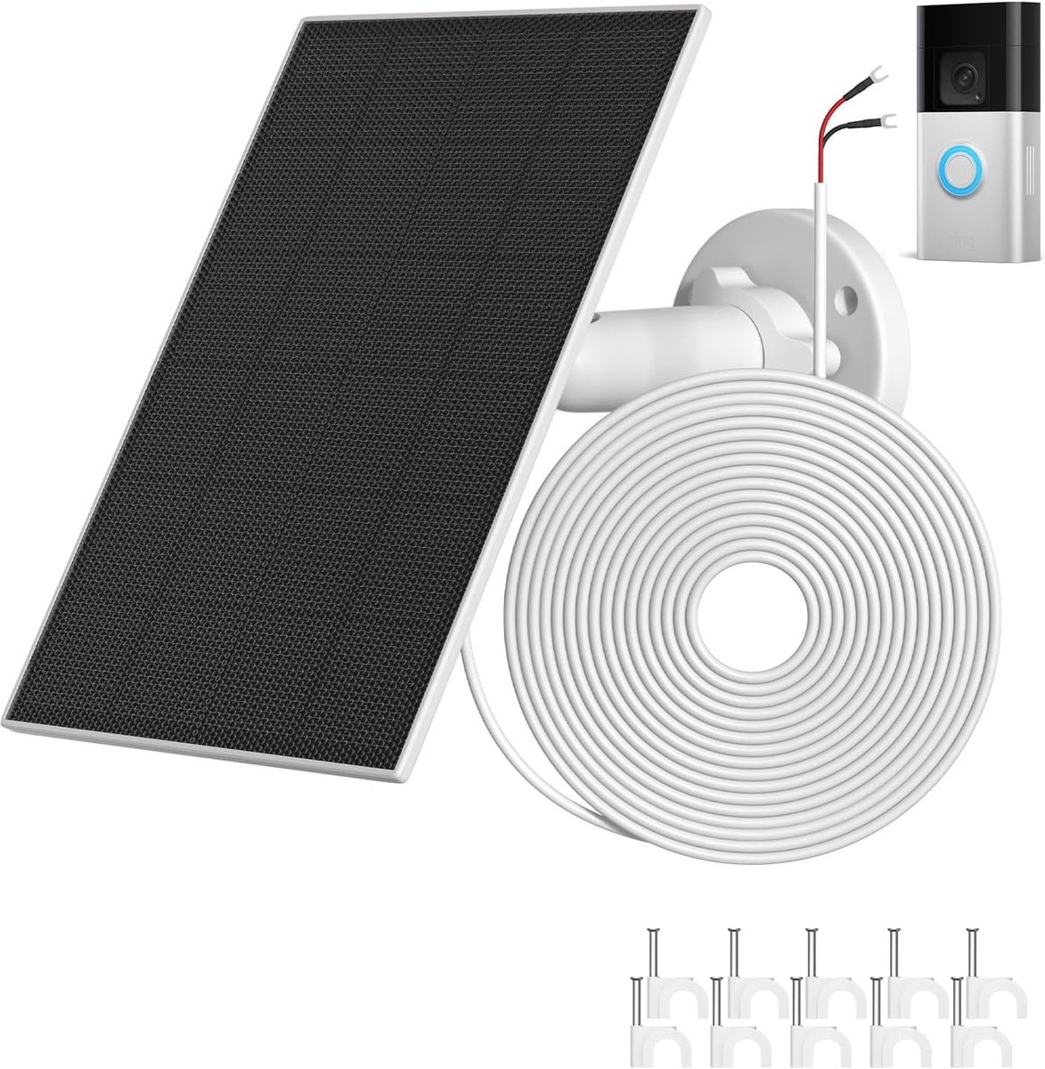 SnelShoppen - 5V 3W Zonnepaneel Geschikt voor Ring Batterij Videodeurbel Plus, Ring Videodeurbel 3/3 Plus/4, Zonnepaneel Oplader met Ingebouwde 4000mA