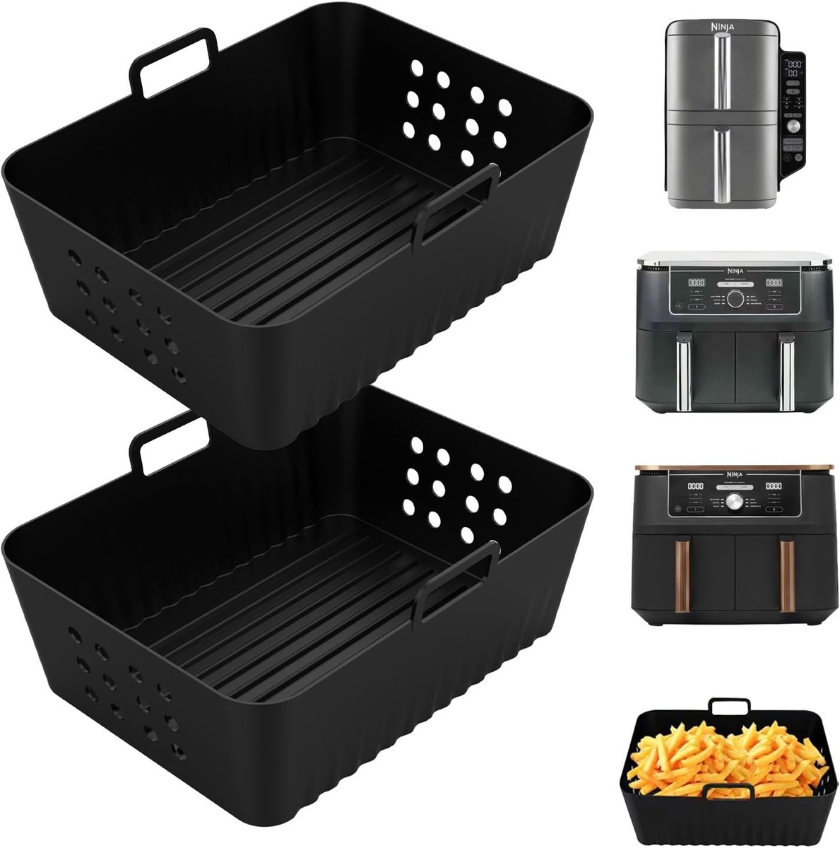 Airfryer accessoires 2 stuks - siliconen inzetstukken - voor Ninja Foodi Max 9,5L - perfect voor dubbel stapelen - SnelShoppen