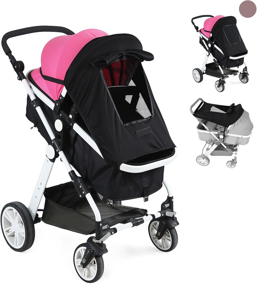 Zonwering kinderwagen UPF 50+ - zonnezeil met kijkvenster - extra brede schaduwvleugels - SnelShoppen