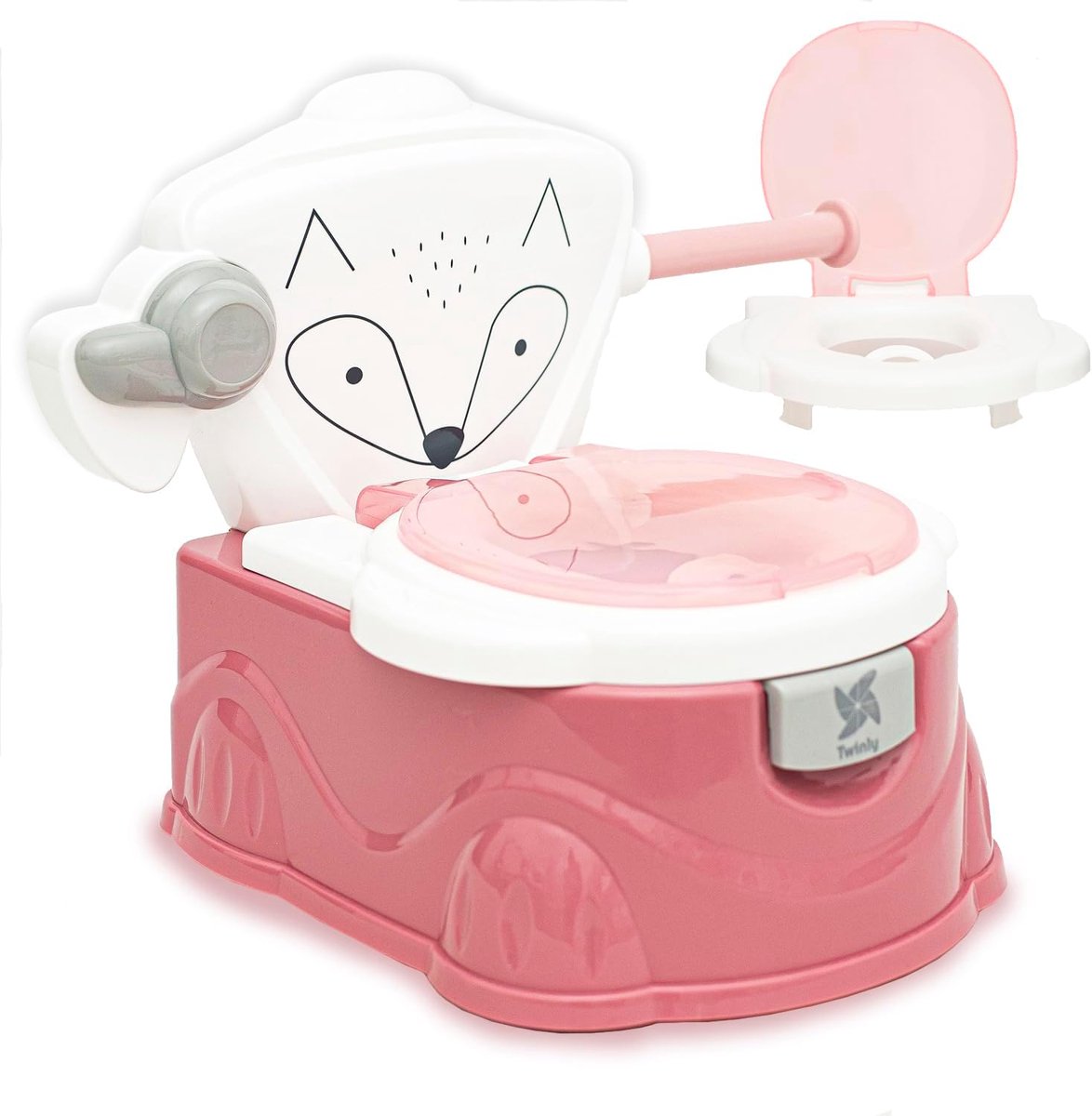 SnelShoppen - Twinly Originele Foxy Toilet voor Kinderen met Toiletverkleiner, Papierhouder en Gesimuleerde Kettinghandgreep - Verwijderbare Binnenpot