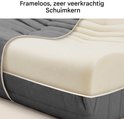 Frameloze, zeer veerkrachtige schuimkern met een gestructureerde, donkergrijze stof aan de zijkanten.