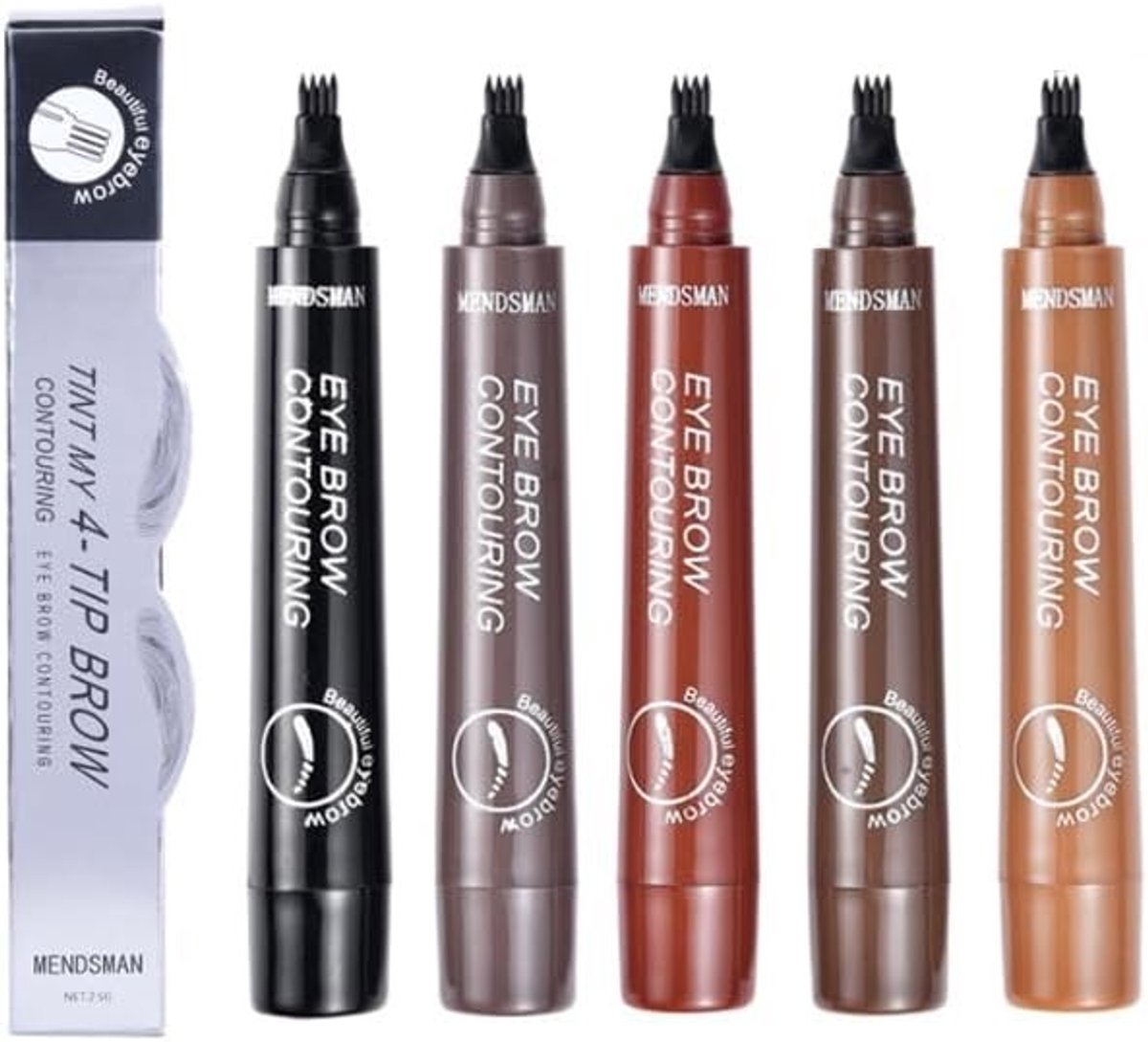 Set van 5 Waterdichte Oogbrauwpennen met Microblading Effect, Langdurig en Vlekbestendig in Lichtbruin, Donkerbruin, Grijsbruin en Zwart voor Natuurlijke Oogbrows