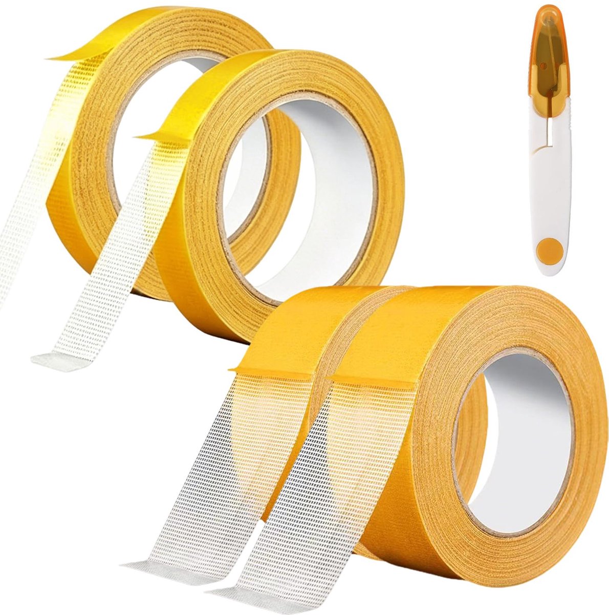 dubbelzijdige zoomband, 4 rollen weefselplakband (2 x 1 cm + 2 x 3 cm, 10 m/rol) + 1 papierbeitel, extra sterk zonder resten, naadloze ijzeren zoom voor broeken