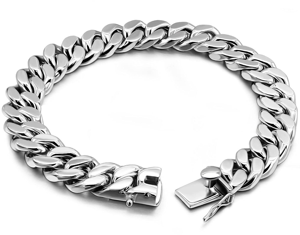 Massieve Cubaanse armband, breedte 13,5 mm, 925 cm, zilver, voor heren, 7-25 cm, Cubaanse schakels, grote schakels, rock, punk, hiphop, Miami, cadeau, sieraden, feest