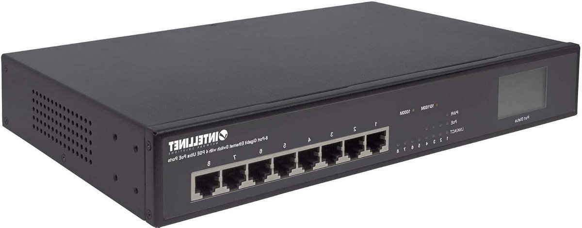 8-poorts Gigabit Ethernet Switch met 4 Ultra PoE Poorten en LCD Display